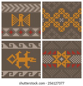 Seamless vector borders; andean knitting patterns, traditional peruvian knitting designs.