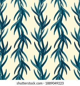 Seamless vector botanical pattern colourful abstract design of blades of grass in lines on pastel yellow. The design is perfect for wrapping paper, backgrounds, textiles, wallpaper, home decor