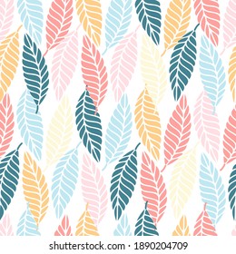 Seamless vector botanical pattern colourful abstract design of lined leaves in pastel colors. The design is perfect for wrapping paper, backgrounds, textiles, wallpaper, home decor