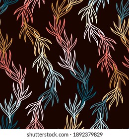 Seamless vector botanical pattern colourful abstract design of blades of grass in lines in dark colors. The design is perfect for wrapping paper, backgrounds, textiles, wallpaper, home decor