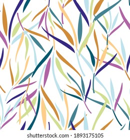 Seamless vector botanical pattern colourful abstract design of blades of grass in lines. The design is perfect for wrapping paper, backgrounds, textiles, wallpaper, home decor