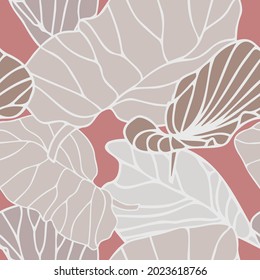 Seamless vector botanical pattern colourful abstract design of leaves in pastel tones on red. The design is perfect for wrapping paper, backgrounds, textiles, wallpaper, home decor