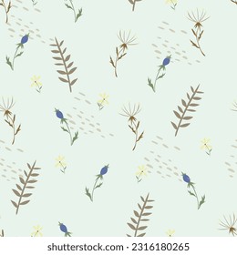 Seamless vector botanical pattern with dried flowers