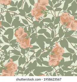 seamless vector botanical pattern with elegant hand drawn flowers