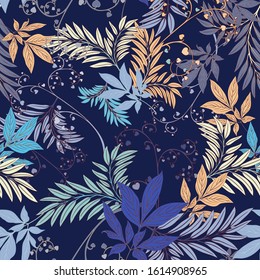 Seamless Vector Botanical Tropical Blue Pattern Romantic Wallpaper