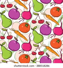 seamless vector bright background. colorful  fruits and vegetables