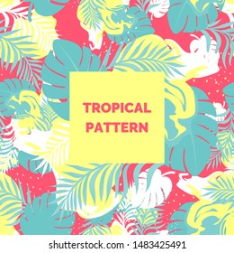 Seamless vector bright blue pink yellow abstract tropic pattern ornament wallpaper