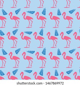 Seamless vector bright colored wallpaper with flamingos