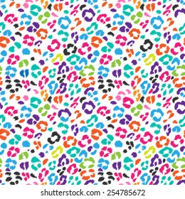 Seamless vector bright colors leopard pattern. Animal print. Can be used for fabrics, wallpapers, scrap-booking, ornamental template for design and decoration, etc