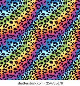 Seamless vector bright colors leopard pattern. Animal print. Can be used for fabrics, wallpapers, scrap-booking, ornamental template for design and decoration, etc