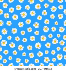 seamless vector bright daisies on a blue background