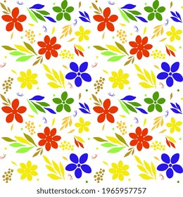 Ilustración vectorial sin foco brillante con flores y hojas multicolores sobre un fondo blanco. Diseño festivo.