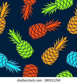 Seamless vector bright pineapple pattern.