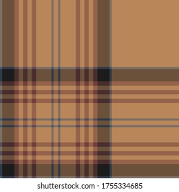 Seamless vector brown colored tartan pattern. Plaid background. Classic fashion ornate pattern. For fabric, textile, wrapping etc.