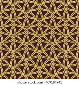 Seamless vector brown and golden ornament. Modern geometric pattern with repeating elements