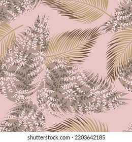 seamless vector brown leaves pattern on pink background