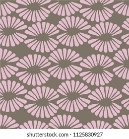 Seamless vector brown and pink pattern with retro flowers for fabric, textile, wrapping, craft