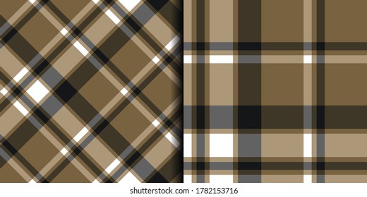 Seamless vector brown tartan pattern. Plaid background. Classic fashion wool pattern. For design,  fabric, textile, wrapping, cover etc.