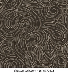 Seamless vector brown texture from smooth cut lines. Twisted pattern for decoration of fabrics or beige wrappers in a linear style