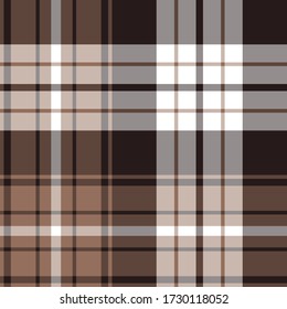 Seamless vector brown and white tartan pattern. Plaid background. Classic fashion wool pattern. For design,  fabric, textile, wrapping, cover etc.