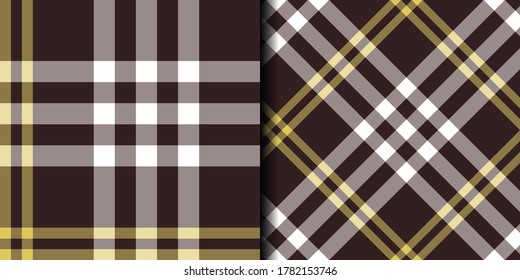 Patrón de tartán marrón y blanco vectorial sin foco. Colocar fondo. Patrón clásico de lana de moda. Para diseño, tela, textil, envoltura, cubierta, etc.
