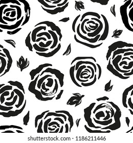 Seamless vector brush stroke pattern. Black and white simple geometric wavy lines abstract background design. Hand drawn vector illustration
