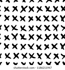 Seamless vector brush stroke pattern. Black and white simple geometric wavy lines abstract background design. Hand drawn vector illustration