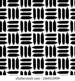 Seamless vector brushstrokes pattern, black and white, hand drawing. Inky style. Monochrome illustration. Perfect for wallpaper or fabric.