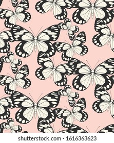 Seamless vector butterflies pattern. Butterfly print. Trendy animal motif wallpaper. Fashionable background for fabric, textile, design, banner, cover, web etc.