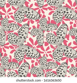Seamless vector butterflies pattern. Butterfly print. Trendy animal motif wallpaper. Fashionable background for fabric, textile, design, banner, cover, web etc.