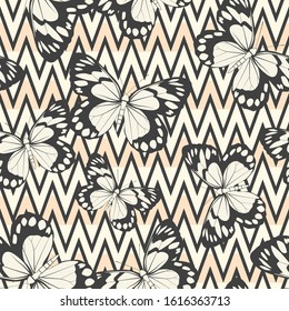 Seamless vector butterflies pattern. Butterfly print. Trendy animal motif wallpaper. Fashionable background for fabric, textile, design, banner, cover, web etc.