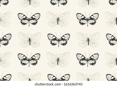 Seamless vector butterflies pattern. Butterfly print. Trendy animal motif wallpaper. Fashionable background for fabric, textile, design, banner, cover, web etc.
