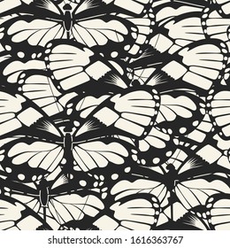 Seamless vector butterflies pattern. Butterfly print. Trendy animal motif wallpaper. Fashionable background for fabric, textile, design, banner, cover, web etc.