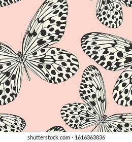 Seamless vector butterflies pattern. Butterfly print. Trendy animal motif wallpaper. Fashionable background for fabric, textile, design, banner, cover, web etc.