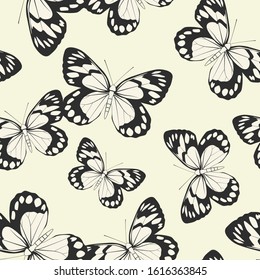 Seamless vector butterflies pattern. Butterfly print. Trendy animal motif wallpaper. Fashionable background for fabric, textile, design, banner, cover, web etc.