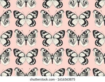 Seamless vector butterflies pattern. Butterfly print. Trendy animal motif wallpaper. Fashionable background for fabric, textile, design, banner, cover, web etc.