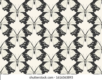 Seamless vector butterflies pattern. Butterfly print. Trendy animal motif wallpaper. Fashionable background for fabric, textile, design, banner, cover, web etc.
