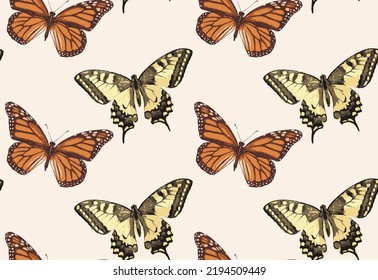 Seamless vector butterflies pattern. Butterfly print. Fashionable background for fabric, textile, design, banner, cover, web etc.