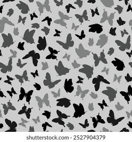 Seamless vector butterfly pattern. Black and white butterflies background