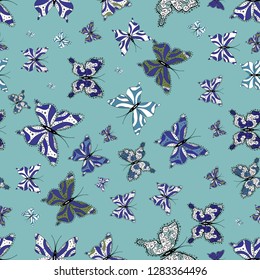 Seamless. Vector. Butterfly pattern blue, violet and whites. Superb background for design of fabric, paper, wrappers and wallpaper.