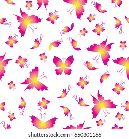 Seamless vector butterfly pattern. Bright butterflies on a white background. Pattern for fabric, clothing and accessories.