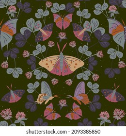 Seamless vector butterfly pattern with clover