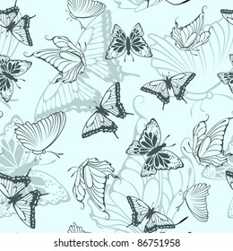 Seamless vector butterfly pattern. For easy making seamless pattern just drag all group into swatches bar, and use it for filling any contours.