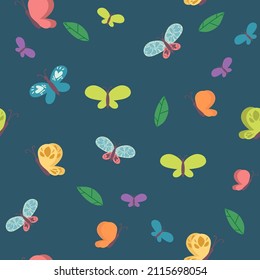 Seamless vector butterfly pattern. flying insect summer background. Colorful texture, wrapping paper, rustic wallpaper, nature backdrop textile. Wrapping paper, wallpaper, textile for children.