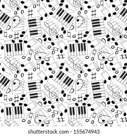 Seamless vector B&W pattern with music symbols