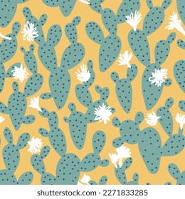 Seamless vector cacti pattern in vintage color. Simple design print for fabric, textile, wallpaper