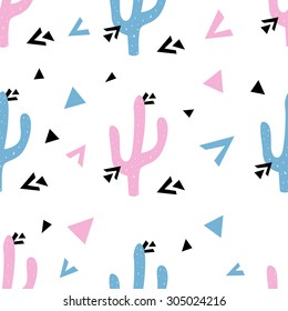 Seamless Vector Cactus Boho Pattern