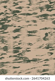 Seamless vector camouflage pattern in earthy khaki and green tones with a grunge texture overlay. Inspired by traditional military prints with a worn, vintage effect. Perfect for activewear