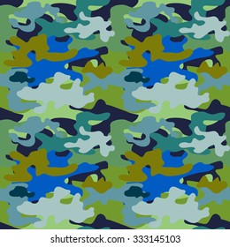 Seamless vector camouflage pattern. Forest shadows on blue. Backgrounds & textures shop.