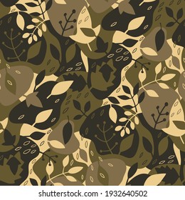 Seamless vector camouflage pattern with leaves